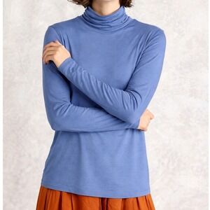 Gudrun Sjoden Blue Lyocell Spandex Jersey Turtleneck Long Sleeve Tee Size Small